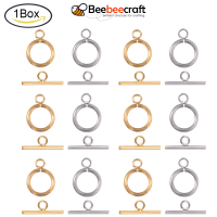 Beebeecraft 1 Box 20 Sets 304 Stainless Steel Toggle Clasps, Golden &amp; Stainless Steel Color Bar and Ring Clasps, OT End Clasps Connectors for Bracelet Necklace Jewelry Components Making