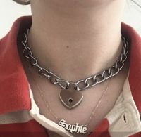 Punk Heart Shape Lock key Silver Color Metal Pendant Necklace For Women Hip Hop Harajuku Choker Necklace Gifts Trendy Jewelry Fashion Chain Necklaces