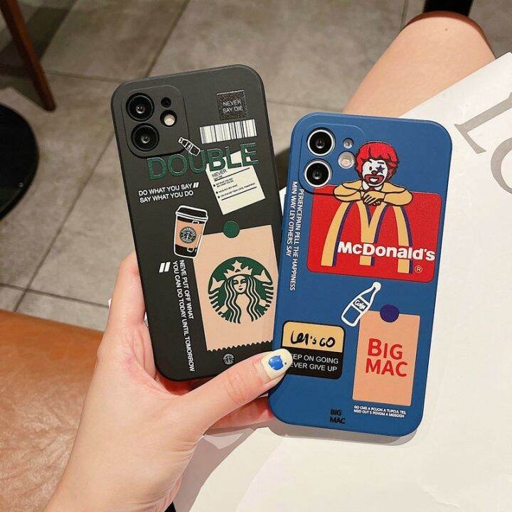 เคสi6sพลัส-เคส-iphone11-case-เคสfor-iphone-14-13-12-11-pro-max-xs-7p-8plus-สตาร์บัคส์-แมคโดนัลด์-แถบข้าง-เคสไอโฟน-ซิลิโคนนิ่มขอบตรง-เคสไอโฟน11-12promax-เคสไอโฟน7พลัส-เคสไอโฟน14promax