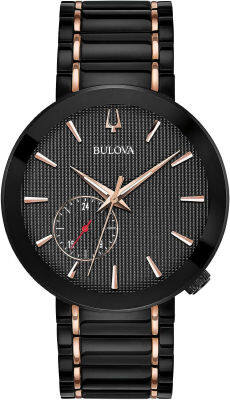 Bulova Mens Latin Grammy Black IP and Rose Tone Multi-Function Quartz Watch Style: 98A188