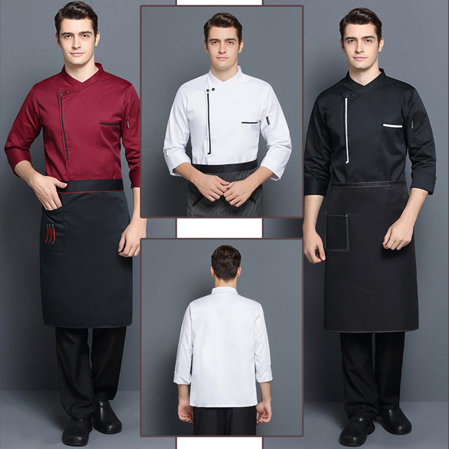 Men Women Retro Chef Jacket Coat Uniform Long Sleeve Hotel Kitchen Apparel 