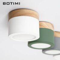 ZZOOI BOTIMI Nordic LED Ceiling Lights With Metal Lampshade For Corridor 220V Round Wooden Ceiling Lamp Gray Surface Mounted Lighting