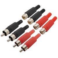 4Pcs Plastic RCA Male Female Socket Lotus Audio Video Head Welding Connector Adapter Black Red