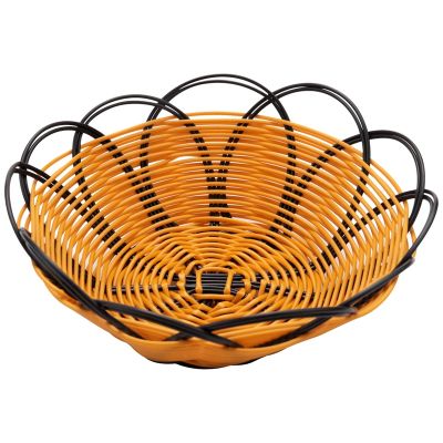 7 inch Plastic Braided Basket Fruit Vegetable Cookies Container Holder Black&amp;orange