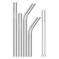 ﹍❡∋ 8-Pack Reusable Stainless Steel Metal Straws with 2 Cleaning Brushes for Bar Cocktail Metal Straw Catering Family Accessories