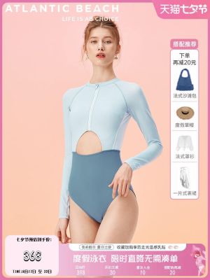 Atlanticbeach Long-Sleeved Sunscreen One-Piece Swimsuit Womens High-End Swimming Pool Special Sexy Cover Belly Slimming
