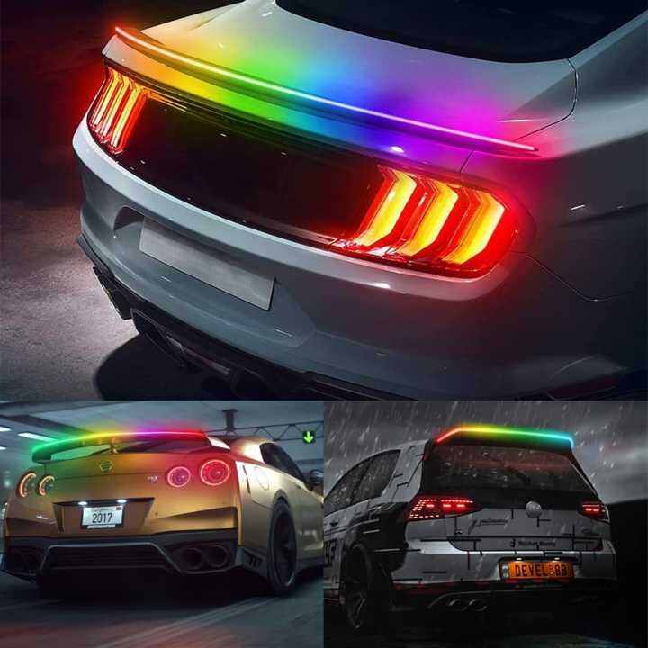 120cm LED Spoilers Car Brake Lights Strip Carbon Rear Wing Lips Kit 1.2M Rear Spoiler Turn