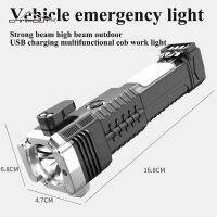 【CAMPOUT】ไฟฉาย LED,ไฟกล้องโทรทรรศน์แสงแรง,ชาร์จ USB กลางแจ้ง,ไฟอเนกประสงค์แบบ Cob ค้อนทุบกระจกรถ