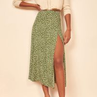 【CC】ஐ☇  Skirt Leopard Elastic Waist Split A-line for Dating Office  Floral Skirts юбка женская 스커트