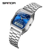 「Dark blue watch」 Sanda ผู้ชายนาฬิกา Retrobanddisplay E Rkek ลาก่อน S Aati Zegarek Damski Relogios นาฬิกาข้อมือ