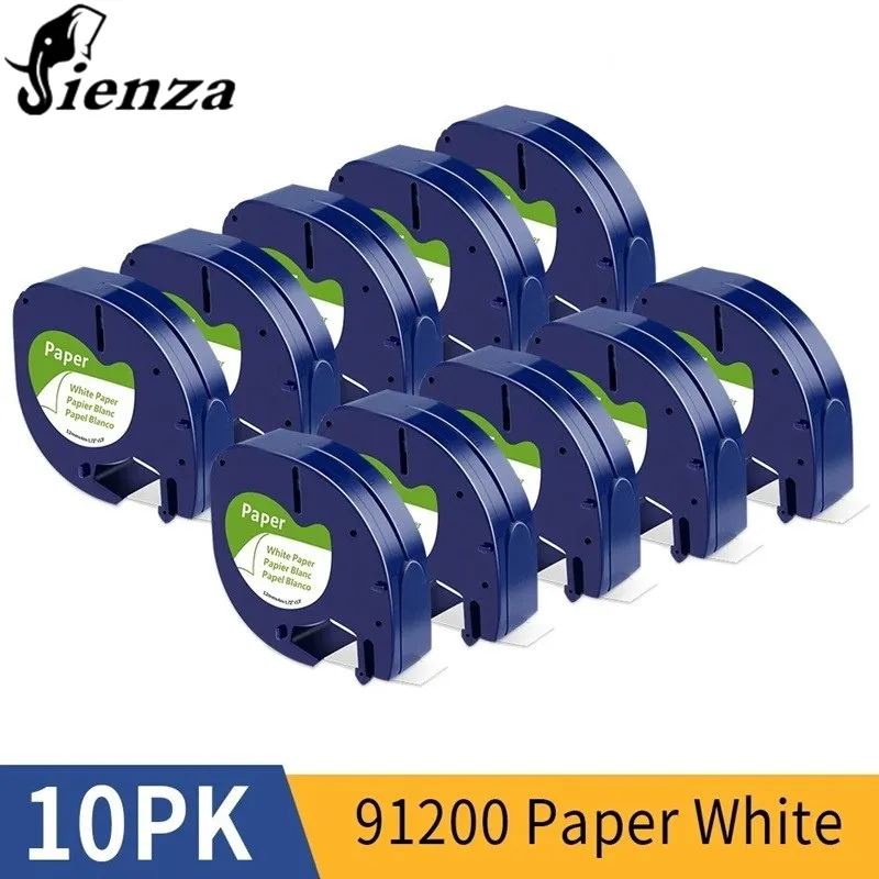 10 Pack 12mm 91200 Compatible for Dymo Letratag Printer LT-100H PLUS 100T Label  Tapes Paper Black on White Printer Ribbons