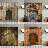 【Bathroom sale】ย้อนยุคเก่าประตูโมร็อกโก GothicArch อิฐ WallScenery ห้องน้ำผ้าม่านตกแต่งบ้าน