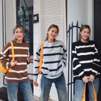 Stripe cardigan???(490฿ฟรีส่ง)  เสื้อคอกลม ผ้านิตทอไหมพรม ลายทางขวาง เนื้อนิ่มอย่างดี ไม่บางไม่หนาไป ทรงสวย glam clothes