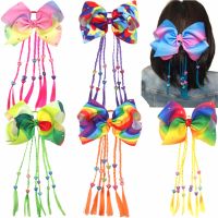 6 Pcs 8 Inches kid Girls Big Huge Rainbow Bows Hair Tie Headbands With Wigs Hair Bows