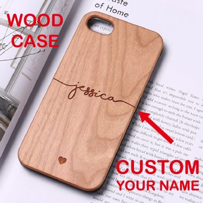 Personalized Custom Text Name Monogram Initials Hard Wood Phone Case For iPhone14 14ProMax 14Plus 13Promax 13 12 11 Phone Cases