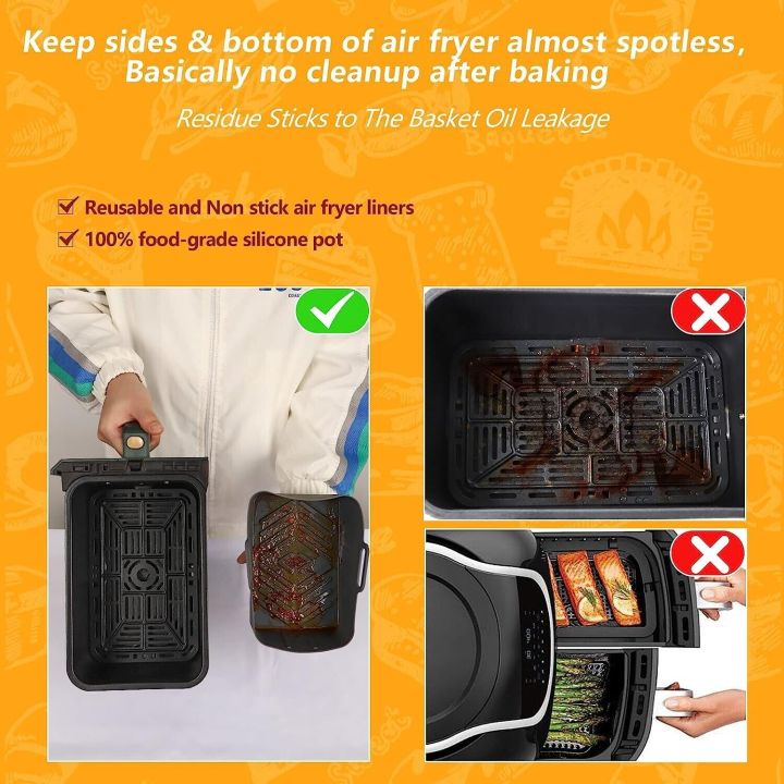 มือจับเครื่องทอดเกรดอาหารหม้อทอด-air-fryer-หม้อทดแทนซับในตะกร้าสองช่องสำหรับหม้อทอด-air-fryer-เครื่องทอดหม้อซิลิโคนชิ้นส่วนหม้อทอด-air-fryer-นินจา