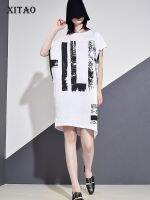 XITAO Dress Letter Print Asymmetrical T-shirt Dress