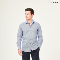 OLYMP GREEN CHOICE LUXOR Shirt เสื้อเชิ้ตรักษ์โลก สีฟ้า ผ้าเท็กเจอร์ ลายกราฟิก ทรงหลวม ใส่สบาย รีดง่าย