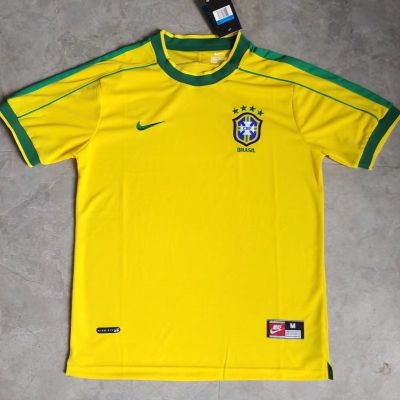 เสื้อกีฬาแขนสั้น ลายทีมชาติฟุตบอล Brazil 1998 season ชุดเหย้า สไตล์เรโทร S-XXL AAA