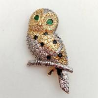 Owl Cubic Zirconia pave Gold color Plated Brooch Pin - Bird CZ Brooch Animal Jewelry for woman sweater clothing accessories