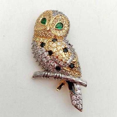 Owl Cubic Zirconia pave Gold color Plated Brooch Pin - Bird CZ Brooch Animal Jewelry for woman sweater clothing accessories