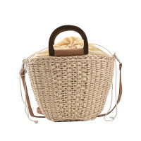 Yogodlns Summer Straw Bucket Bag Female Large Capacity Beach Bags Rattan Handmade Crossbody Bag Vacation Tote Woven Handle Bag