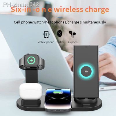 15W 6 in 1 Wireless Charger Stand Pad For iPhone 14 13 12 11 Pro Max Apple Watch Qi Airpods Pro Fast Mobile Phone Charging Dock