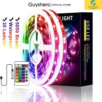 〖ItalyNest shop〗เส้นไฟ RGB LED พร้อมรีโมทคอนโทรล24คีย์,ไฟ LED 30 Les/ M มีแหล่งจ่ายไฟ USB ยืดหยุ่นกันน้ำมีพื้นหลังทีวีสีสันสดใสไม่มีไฟฟ้าช็อต