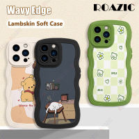 ROAZIC สำหรับ iPhone 15 14 13 12 11 Pro Max XS XR X 8 7 6 6วินาทีบวก + โทรศัพท์กรณี Lambskin หนังซิลิโคนอ่อนนุ่มปลอกน่ารักหยักขอบกันกระแทกปกหลัง