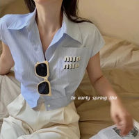 Stripe Shirt Women Korean Style Fashion Casual Blouse New Design Summer Short Sleeve Tops 2023