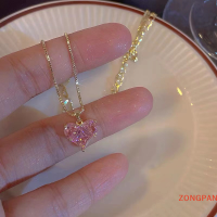 ZONGPAN เทรนด์แฟชั่นการออกแบบที่ไม่ซ้ำใครสง่างามสีชมพูอ่อนสร้อยคอเพทายติดไหปลาร้าเครื่องประดับผู้หญิงของขวัญสำหรับงานเลี้ยง