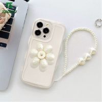 เคสมุกหัวใจสายรัดข้อมือรูปดอกไม้สุดหรูเคสสำหรับ Apple iPhone ด้านหลังแบบขอบคลื่นขอบด้านหลังชัดเจนสำหรับ iPhone 14 Pro Max iPhone 13 Pro Max iPhone 12 Pro Max iPhone 11 Pro Max XR 7 Plus 8 Plus