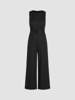 Cider Solid Round Neckline Jumpsuit With Belt