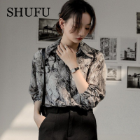 SHUFU 2395 สต็อกพร้อม สไตล์เกาหลี มัดย้อม เสื้อชีฟองสำหรับผู้หญิง พลัสไซส์ แขนยาว เสื้อลายดอกไม้