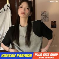 Plus size เสื้อผ้าสาวอวบ❤ เสื้อยืดสาวอวบอ้วน ไซส์ใหญ่ ผู้หญิง ทรงหลวม แขนสั้น คอกลม ฤดูร้อน สไตล์เกาหลีแฟชั่น V728