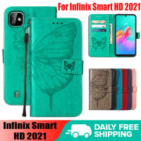 [พร้อมสต็อก] 3D PU เคสหนังสำหรับ Infinix Smart HD 2021 6.1นิ้ว X612B X612กระเป๋าเงินแบบกลับด้านได้ดอกไม้ผีเสื้อโทรศัพท์ Shell