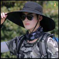 YIWEN อุปกรณ์ตกปลาสำหรับตกปลา ที่บังแดดพับได้ ปีกกว้างกว้าง กันน้ำกันน้ำได้ หมวกผู้ชายกันแดด ยุทธวิธีทางทหาร หมวกทรงถัง ลายพรางทหาร