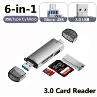 6 In 1 OTG เครื่องอ่านการ์ด USB3.0พิมพ์ C ไมโคร USB USB อะแดปเตอร์แฟลชไดรฟ์หน่วยความจำอัจฉริยะเครื่องอ่านการ์ดกล้องทีเอฟ Mini SD Cardreader