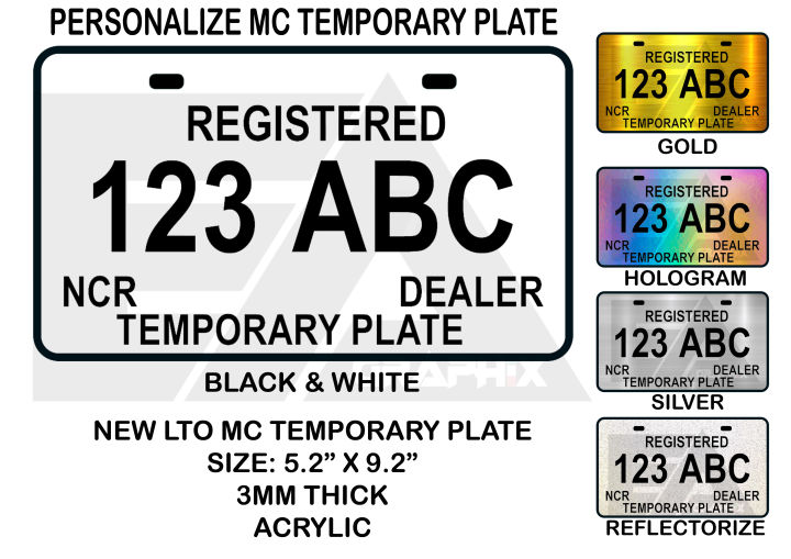 Customized Temporary Plate Acrylic | LTO New Size Motorcycle Plate ...