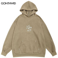 Hip Hop Zipper Turtleneck Suede Hoodies Y2K Harajuku Embroidery Star Letter Hooded Sweatshirt Streetwear 2023 Fashion Pullover