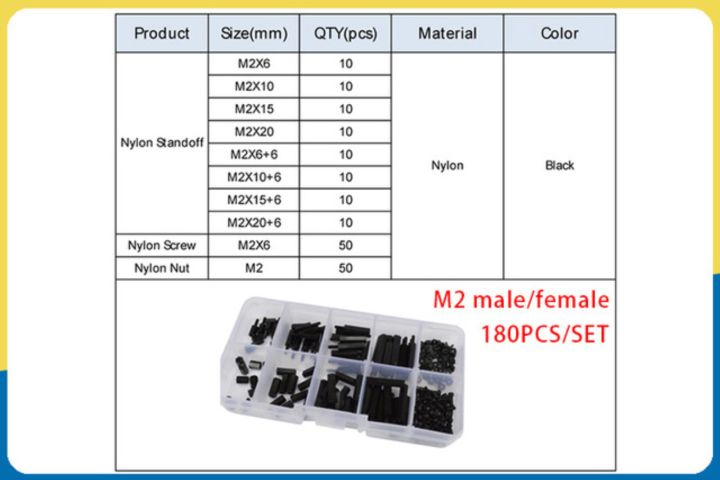 m2-m2-5-m3-m4-hex-nylon-standoff-spacer-sets-black-white-column-pcb-motherboard-bolt-plastic-spacing-screws-nuts-assortment-kit