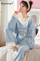 Autumn Winter New Korean Kawaii Pajama Set for Women Pajamas Cotton Long Sleeve Big Pijamas Fashion Sleepwear Plus Size 4xl 5xl