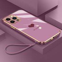 สำหรับ iPhone 15 Pro Max 15 Plus เคสซิลิโคนสี่เหลี่ยมมันวาวรักเคสนิ่มรูปหัวใจ + ฝาครอบสายคาดที่คล้อง