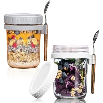 Oatmeal container portable cereal cup, Yogurt containers with lids with  spoon