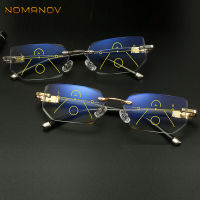 NOMANOV Rimless Diamond Trimming Luxury Progressive Multifocal Reading Glasses See Near And Far ADD +75 100 150 175 200 To 350