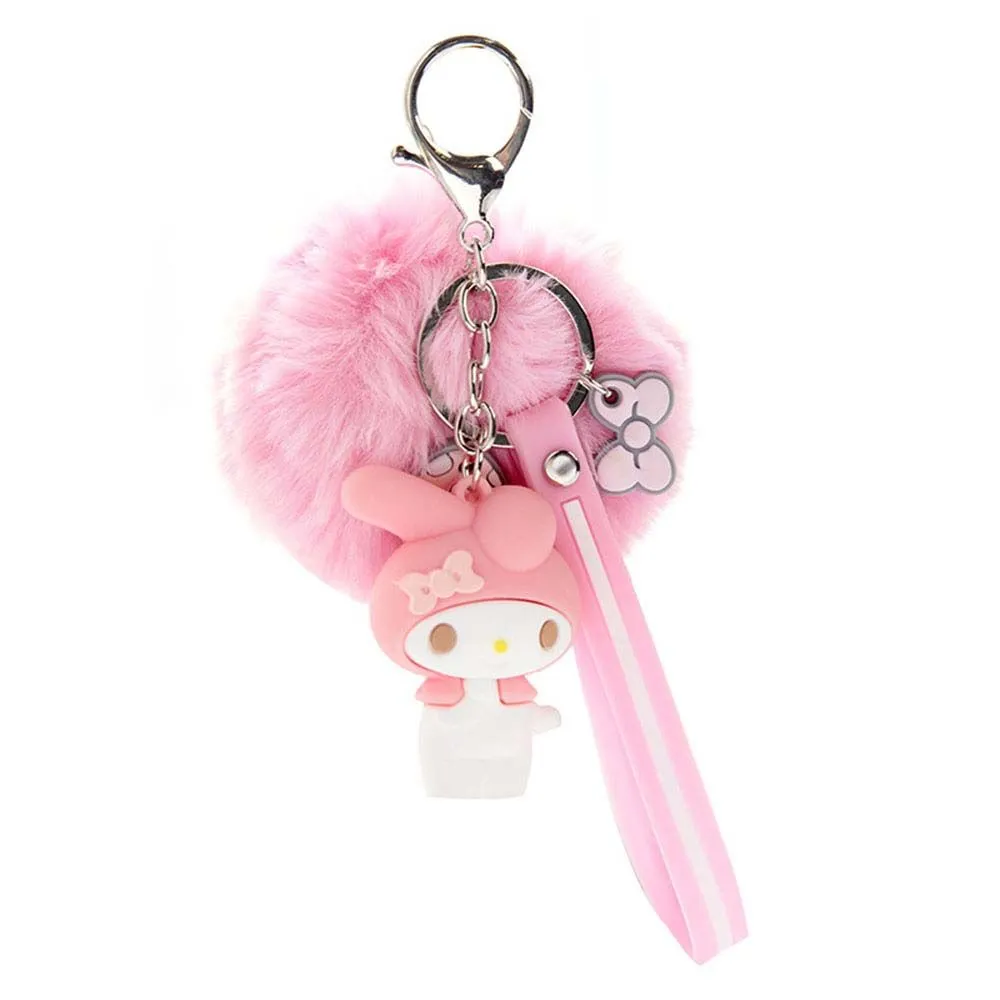 Cute 3D Cinnamoroll Keychain Key Chain Pom Pom Fur Ball Keyring Charm Nice Gift