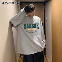 MAYCHEER   เสื้อยืดคอกลมแขนยาวสำหรับผู้ชายเสื้อพิมพ์ลายโมโนแกรมสำหรับฤดูใบไม้ผลิและหลวมสบายในฤดูใบไม้ร่วง