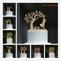 Mixed Style wood cake topper dancing Bride and Groom Under The Tree with Dog and Cat Wedding Cake Topper Cake Decoration