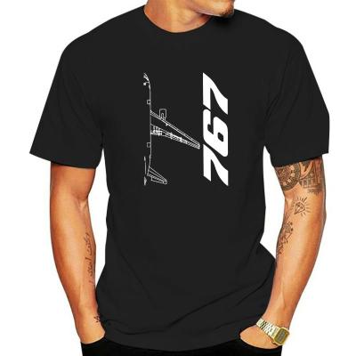 Men T-Shirt Boeing 767 Silhouette Top View Airplane Pilot Hipster Cotton Tees Short Sleeve T Shirts Round Neck Clothes Gift Idea