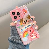 {Doudou Plush} กระเป๋าหมีสุนัขลายกราฟฟิตีแสนหวานลูกอมใสสำหรับ iPhone 13 12 11 14 Pro Max กรอบฝาครอบป้องกันกากเพชร